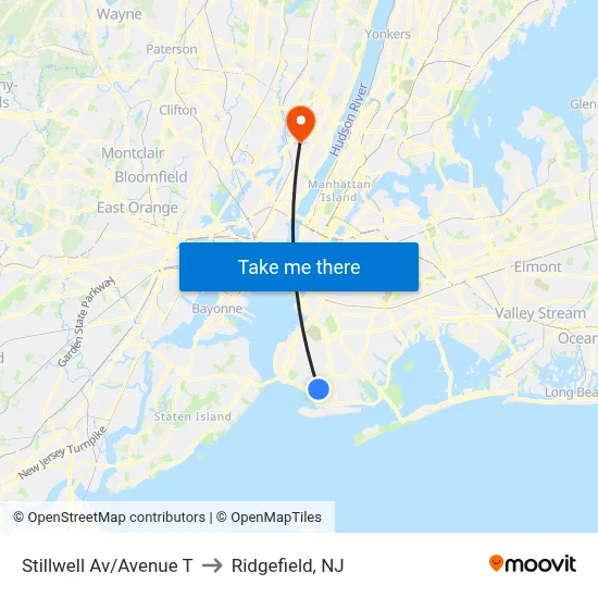 Stillwell Av/Avenue T to Ridgefield, NJ map