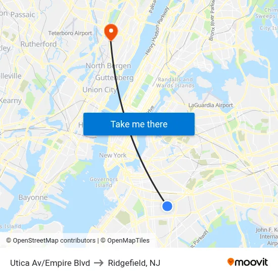 Utica Av/Empire Blvd to Ridgefield, NJ map