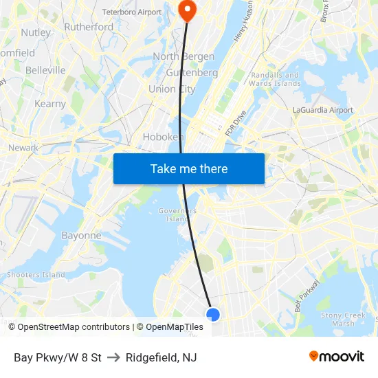 Bay Pkwy/W 8 St to Ridgefield, NJ map