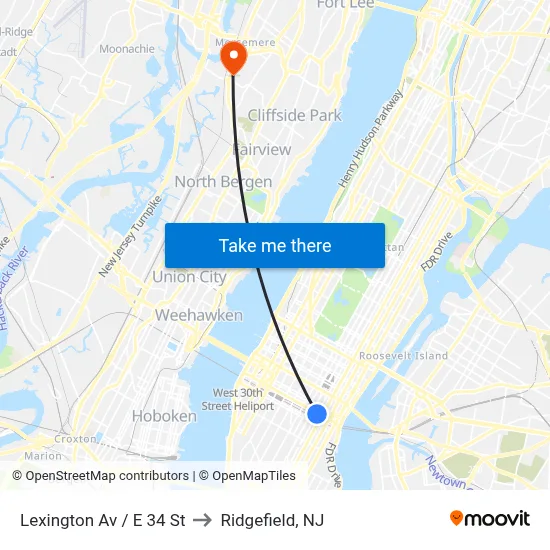 Lexington Av / E 34 St to Ridgefield, NJ map