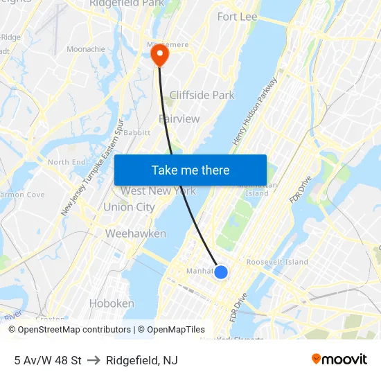 5 Av/W 48 St to Ridgefield, NJ map