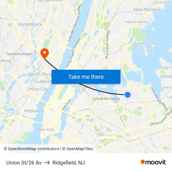 Union St/26 Av to Ridgefield, NJ map