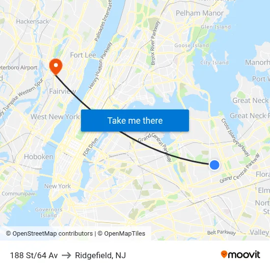 188 St/64 Av to Ridgefield, NJ map