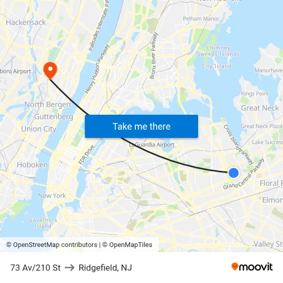 73 Av/210 St to Ridgefield, NJ map