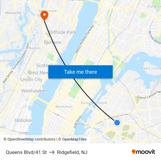 Queens Blvd/41 St to Ridgefield, NJ map