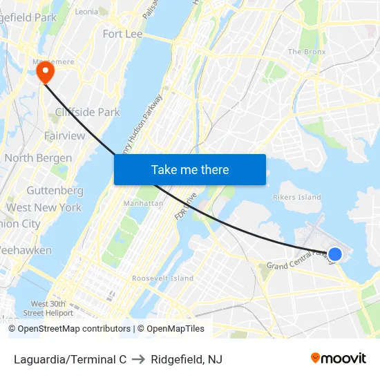 Laguardia/Terminal C to Ridgefield, NJ map