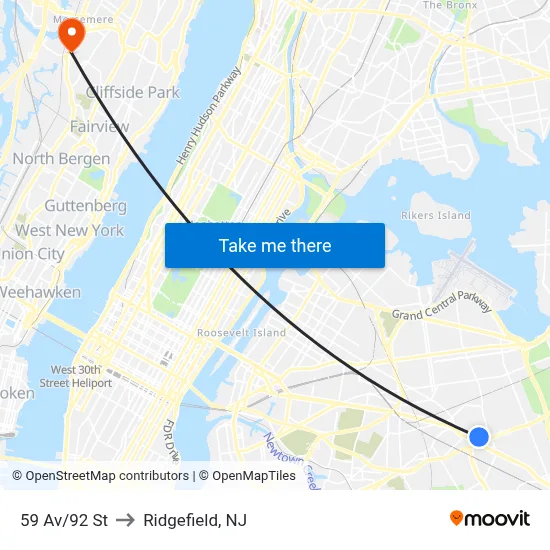 59 Av/92 St to Ridgefield, NJ map
