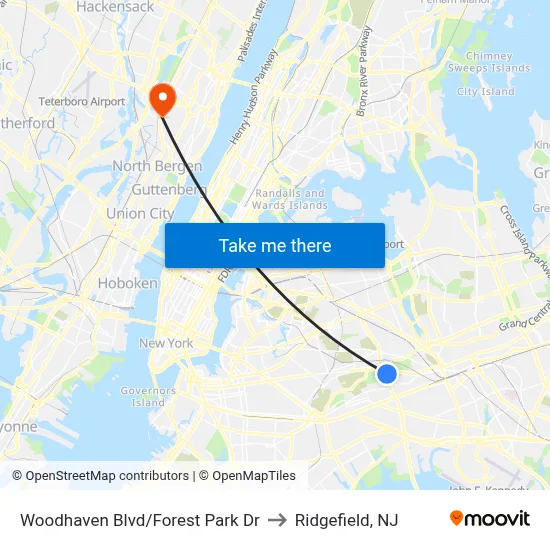 Woodhaven Blvd/Forest Park Dr to Ridgefield, NJ map