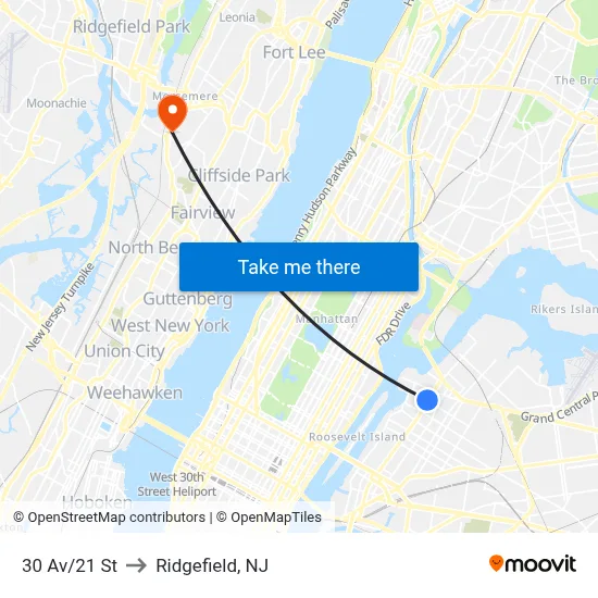 30 Av/21 St to Ridgefield, NJ map