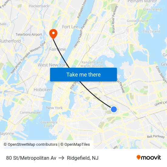 80 St/Metropolitan Av to Ridgefield, NJ map
