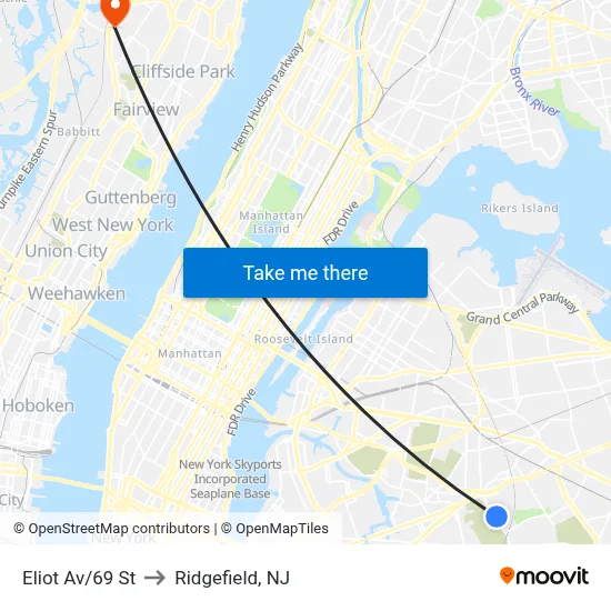 Eliot Av/69 St to Ridgefield, NJ map
