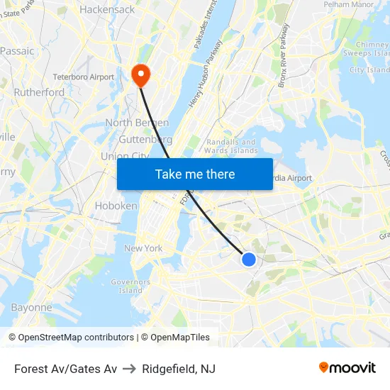 Forest Av/Gates Av to Ridgefield, NJ map