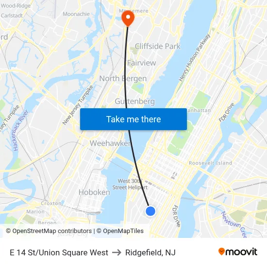 E 14 St/Union Square West to Ridgefield, NJ map