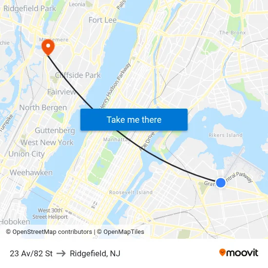 23 Av/82 St to Ridgefield, NJ map