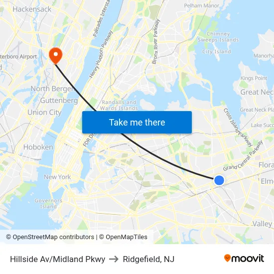 Hillside Av/Midland Pkwy to Ridgefield, NJ map