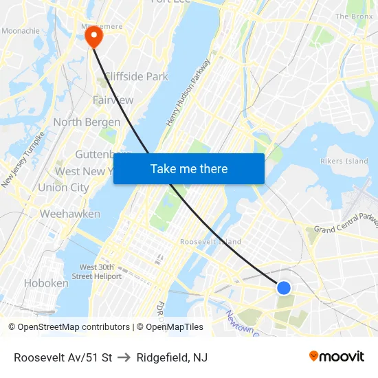Roosevelt Av/51 St to Ridgefield, NJ map