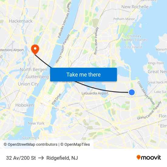 32 Av/200 St to Ridgefield, NJ map