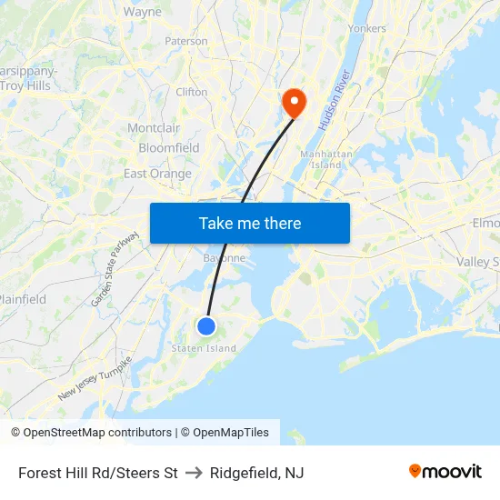 Forest Hill Rd/Steers  St to Ridgefield, NJ map