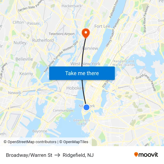Broadway/Warren St to Ridgefield, NJ map