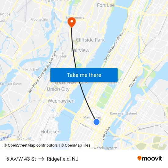 5 Av/W 43 St to Ridgefield, NJ map