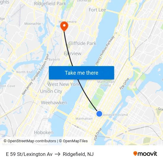 E 59 St/Lexington Av to Ridgefield, NJ map