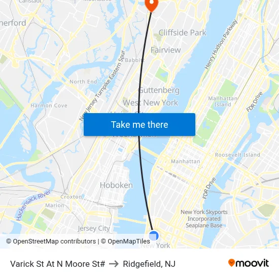 Varick St At N Moore St# to Ridgefield, NJ map