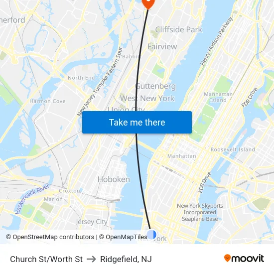 Church St/Worth St to Ridgefield, NJ map