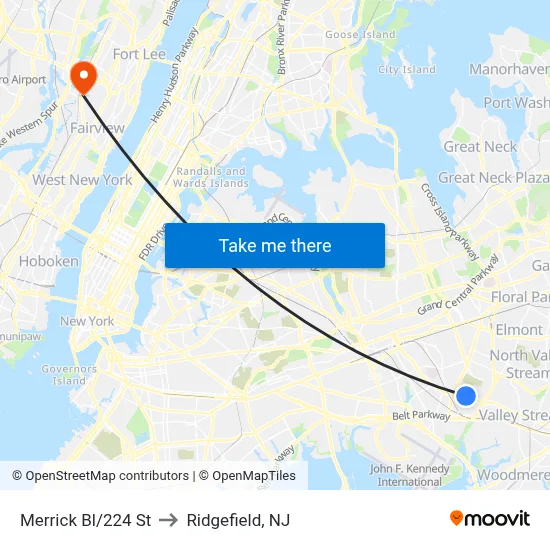 Merrick Bl/224 St to Ridgefield, NJ map