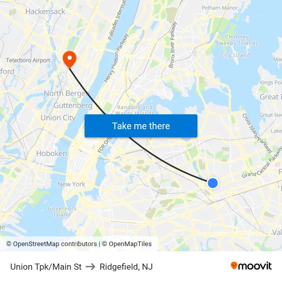 Union Tpk/Main St to Ridgefield, NJ map
