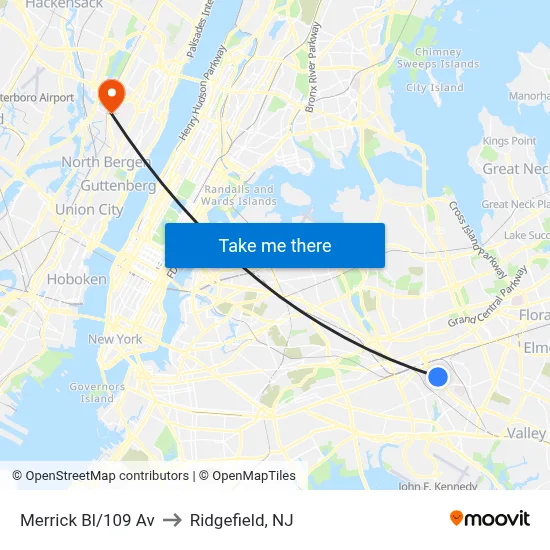 Merrick Bl/109 Av to Ridgefield, NJ map