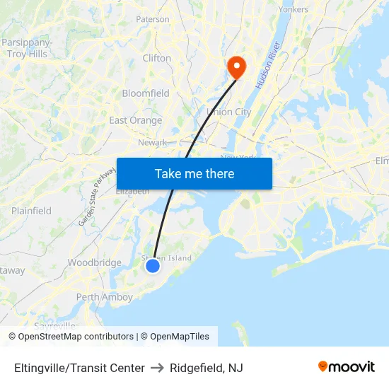 Eltingville/Transit Center to Ridgefield, NJ map