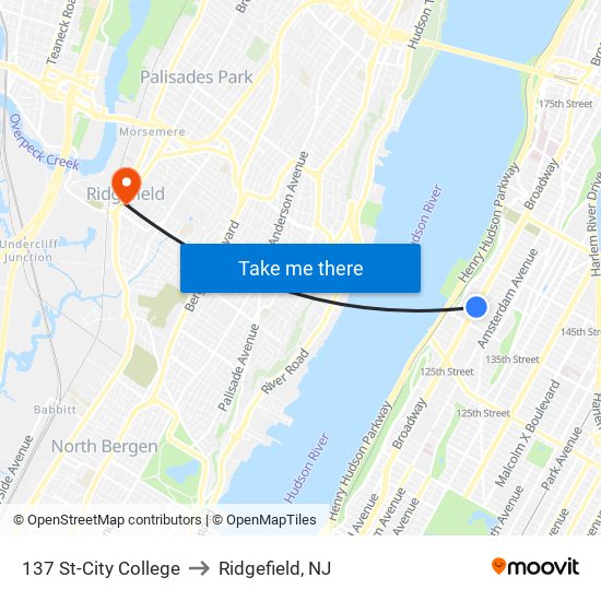 137 St-City College to Ridgefield, NJ map