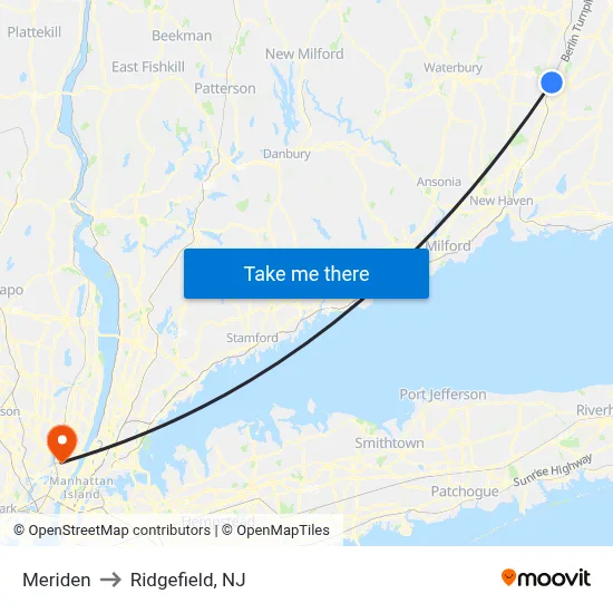 Meriden to Ridgefield, NJ map