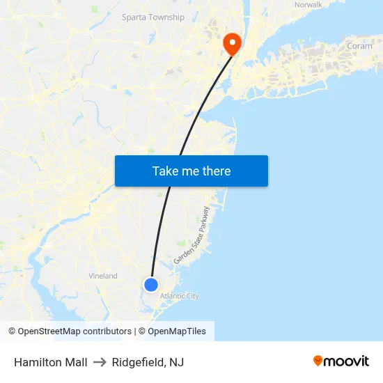 Hamilton Mall to Ridgefield, NJ map