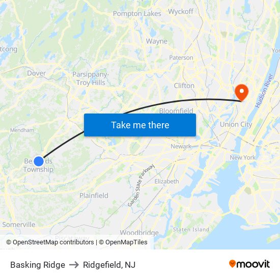 Basking Ridge to Ridgefield, NJ map