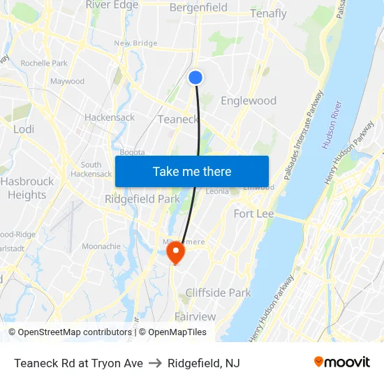Teaneck Rd at Tryon Ave to Ridgefield, NJ map