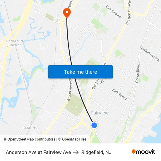 Anderson Ave at Fairview Ave to Ridgefield, NJ map