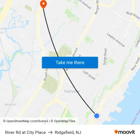River Rd at City Place to Ridgefield, NJ map