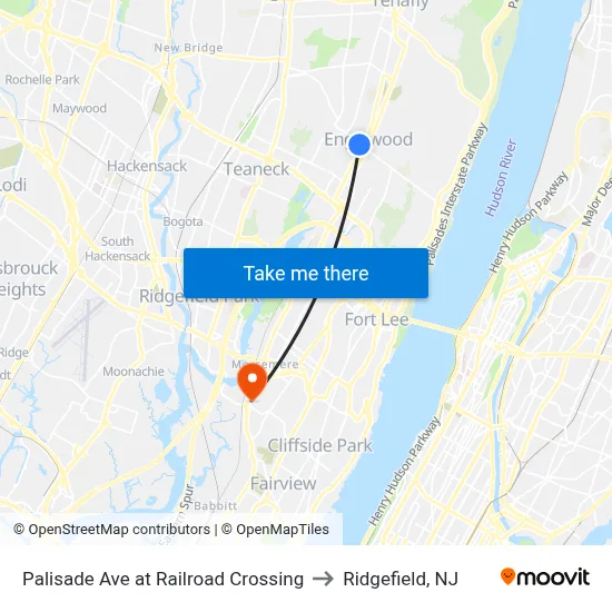 Palisade Ave at Railroad Crossing to Ridgefield, NJ map