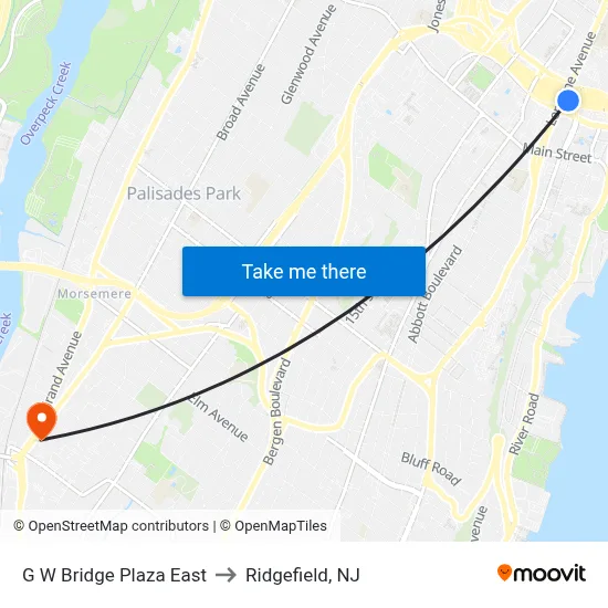 G W Bridge Plaza East to Ridgefield, NJ map