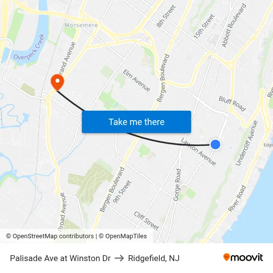 Palisade Ave at Winston Dr to Ridgefield, NJ map