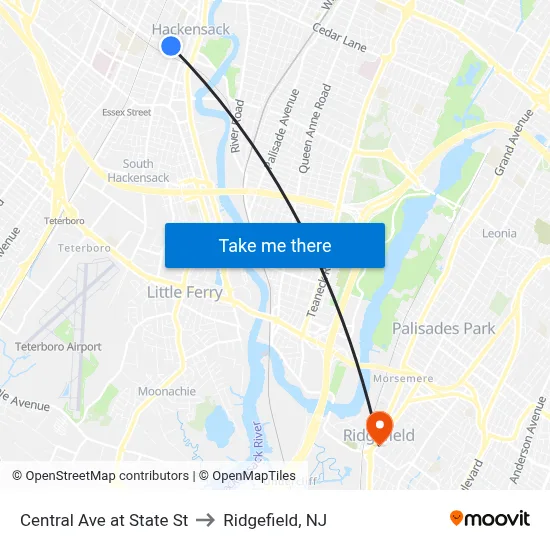 Central Ave at State St to Ridgefield, NJ map