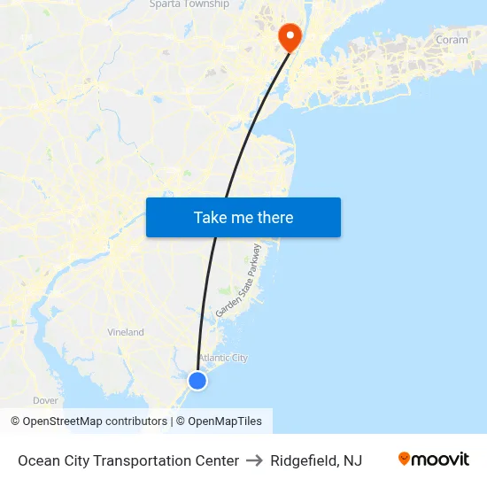 Ocean City Transportation Center to Ridgefield, NJ map