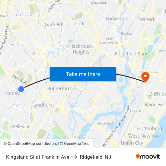 Kingsland St at Franklin Ave to Ridgefield, NJ map