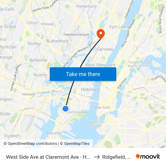 West Side Ave at Claremont Ave - Hblr to Ridgefield, NJ map