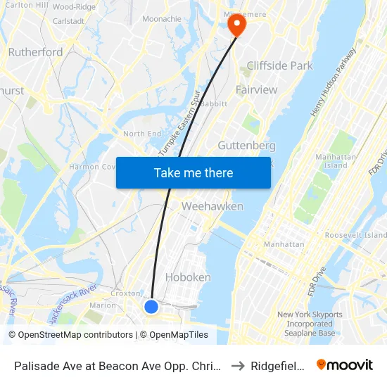 Palisade Ave at Beacon Ave Opp. Christ Hospital to Ridgefield, NJ map