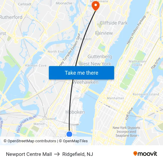 Newport Centre Mall to Ridgefield, NJ map