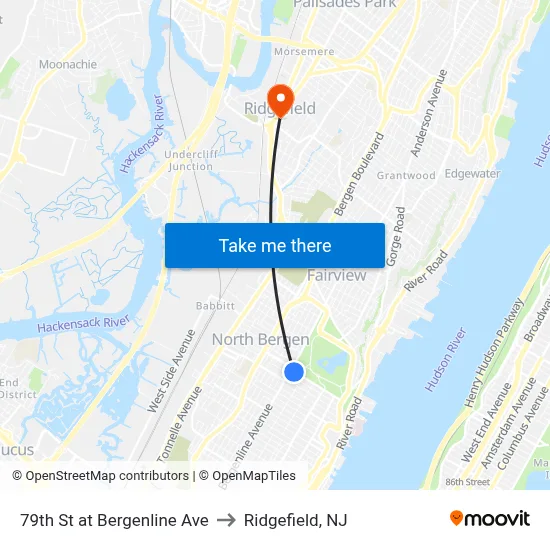 79th St at Bergenline Ave to Ridgefield, NJ map
