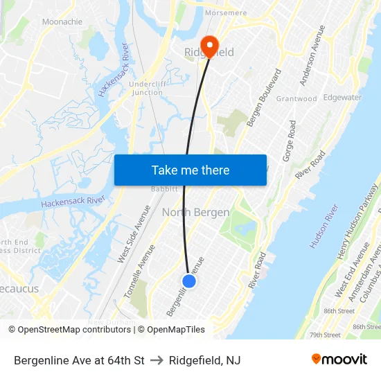 Bergenline Ave at 64th St to Ridgefield, NJ map