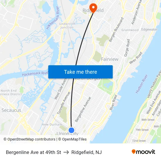 Bergenline Ave at 49th St to Ridgefield, NJ map